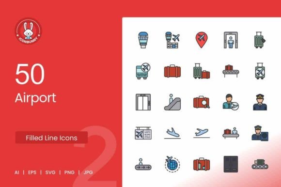 50 Airport Filled Line Icons: The Ultimate Travel Design Toolkit