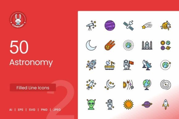 50 Astronomy Filled Line Icons: A Complete Design Toolkit