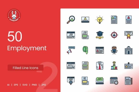 50 Employment Filled Line Icons: A Versatile Asset for Modern Design