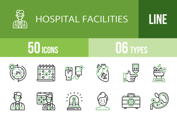 50 Hospital Facilities Green Icons: Essential Design Assets for Healthcare Branding