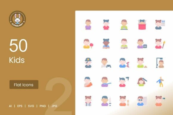 50 Kids Flat Multicolor Icons: A Designer's Toolkit for Youthful Projects