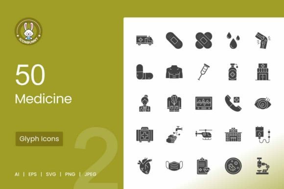 50 Medicine Glyph Icons: A Versatile Design Asset for Healthcare Projects