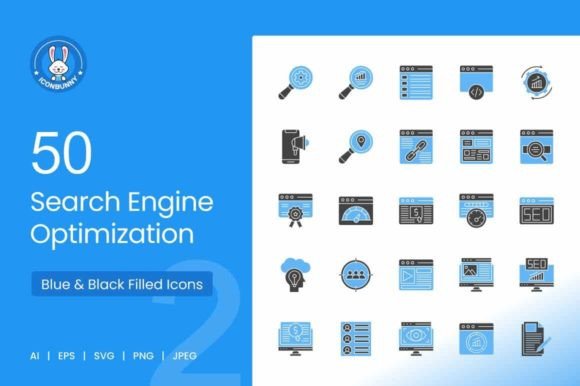 50 Search Engine Optimization Blue Icons: Your Complete SEO Toolkit