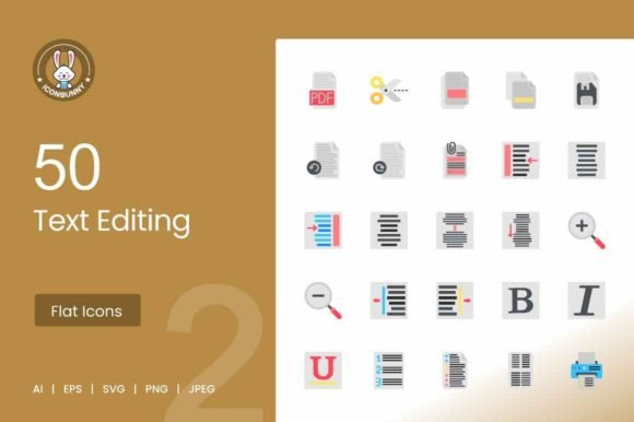 50 Text Editing Flat Multicolor Icons for Design & Dev