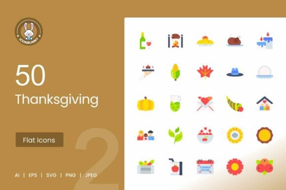 50 Thanksgiving Flat Multicolor Icons: A Complete Design Kit for the Season