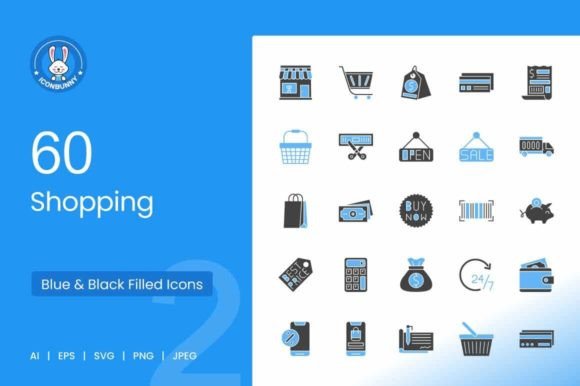 60 Shopping Blue & Black Icons: Your Ultimate Design Toolkit