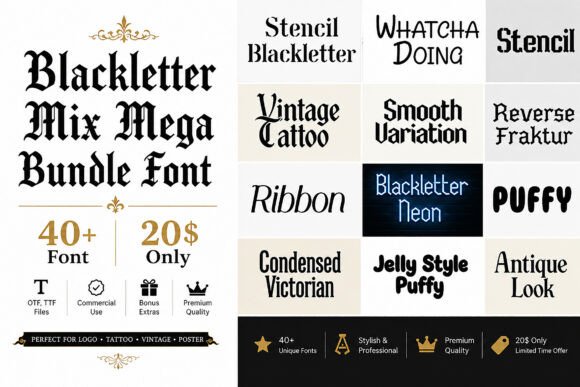 Blackletter Mix Mega Bundle: 40+ Fonts for Bold Branding