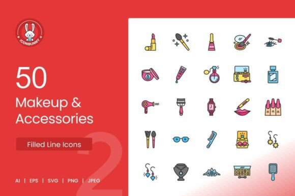 Elevate Your Beauty Projects with 50 Makeup & Accessories Filled Line Icons
