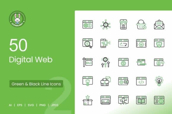Master Digital Design with 50 Green & Black Icons