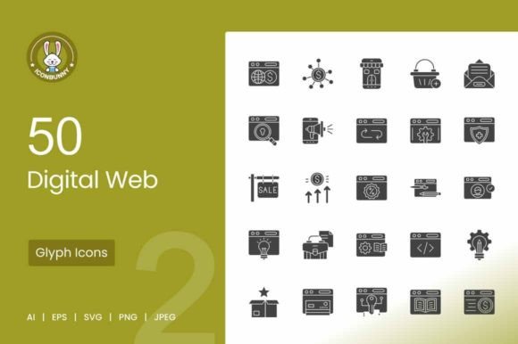 Streamline Your Brand with 50 Digital Web Glyph Icons